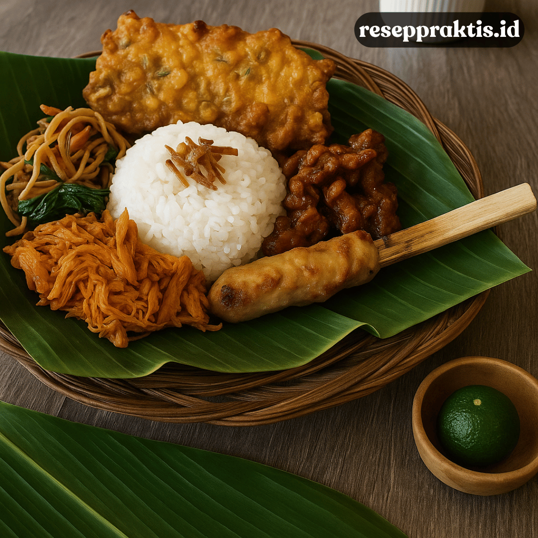 Resep Nasi Campur Bali Asli dengan Sate Lilit dan Ayam Suwir